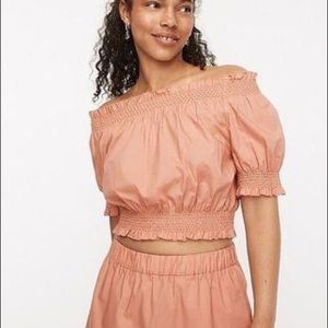 NWT J.Crew  Puffed-Sleeve Smocked  Cotton Top